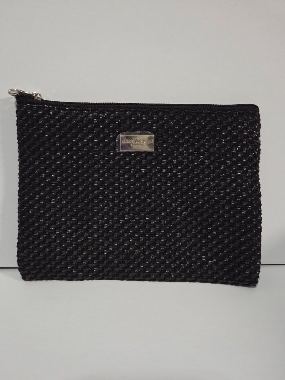 Giorgio Armani Cosmetics Black Woven Zip Cosmetic Makeup Pouch